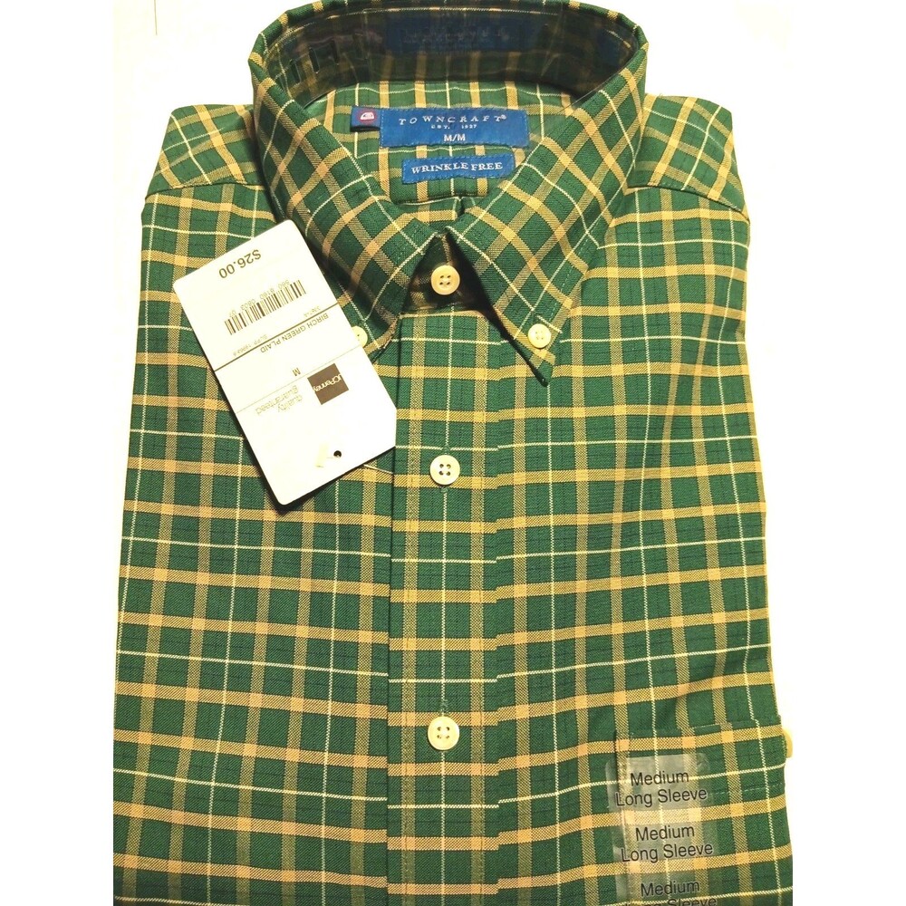 TownCraft Shirt New! Medium Long Sleeve Birch Green Plaid 100% Cotton